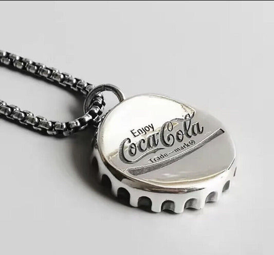 Necklace Coca Cola Bottle Cap Coke Necklace Silver Colour Merch Xmas Gift bag