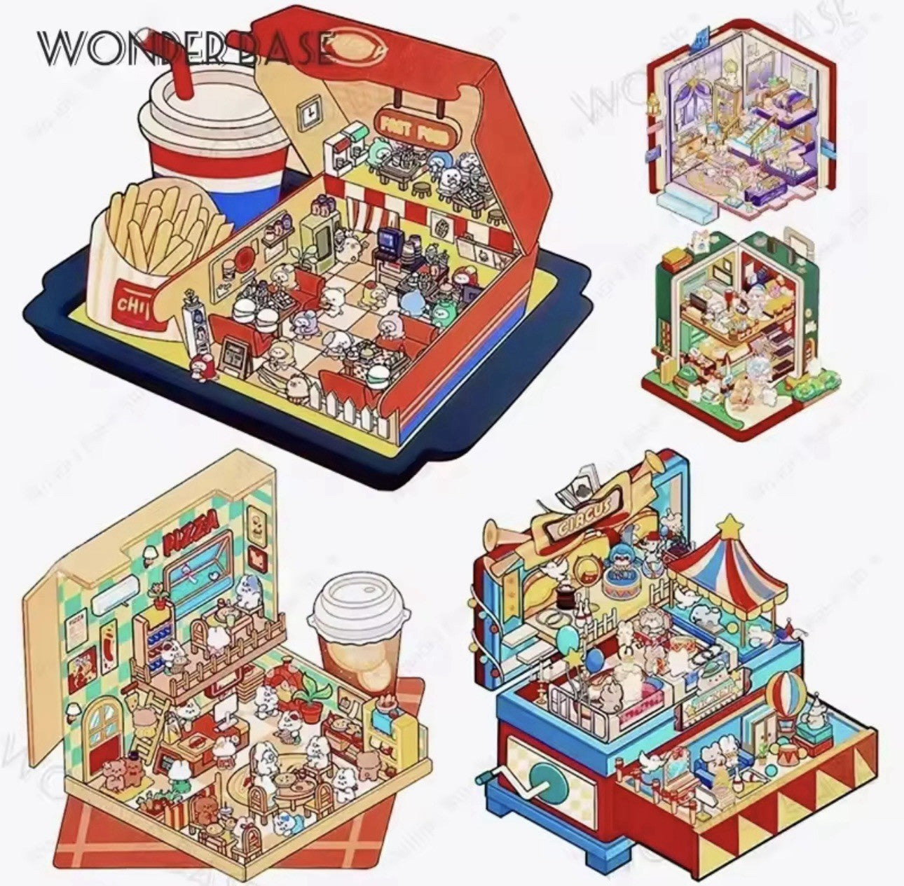 NEW 8Pc Mega Scenes DIY Cartoon 3D Landscape Sticker Book Sticker Festival Gift