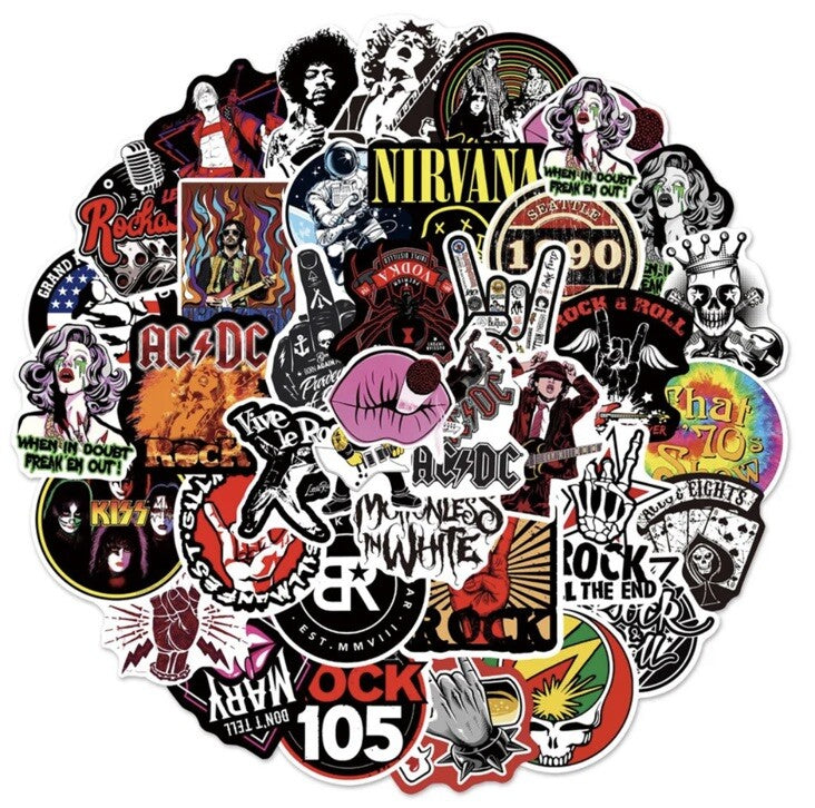 50X Rock Poster Stickers Punk Band Guitar Amp Music Decal Stickerbomb Skateboard1