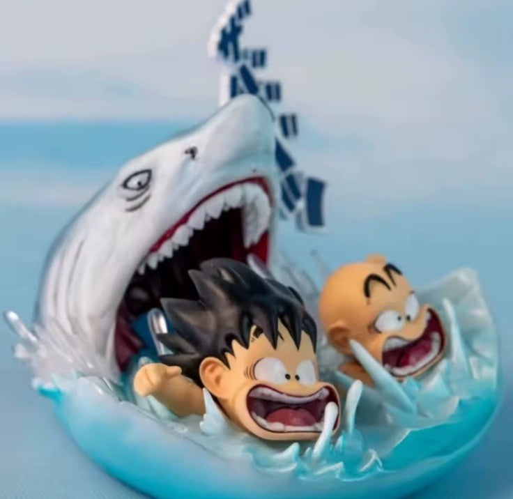  Dragon Ball Son Goku Krillin Shark Scene 10cm Mini Anime Figure Collectible1