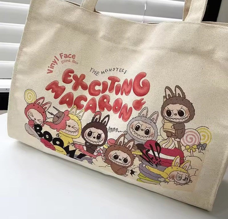 Labubu Exciting Macron Tote Bag Large Canvas Hand Bag Gift