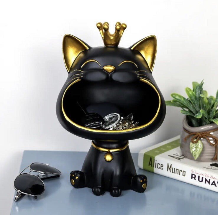 Lucky black Cat Statue Sculpture ornament key holder hall tidy  0