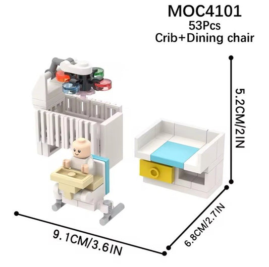 Building Brick Living room Furniture ‘ Baby Crib Changer Highchair ‘ 53 Pc