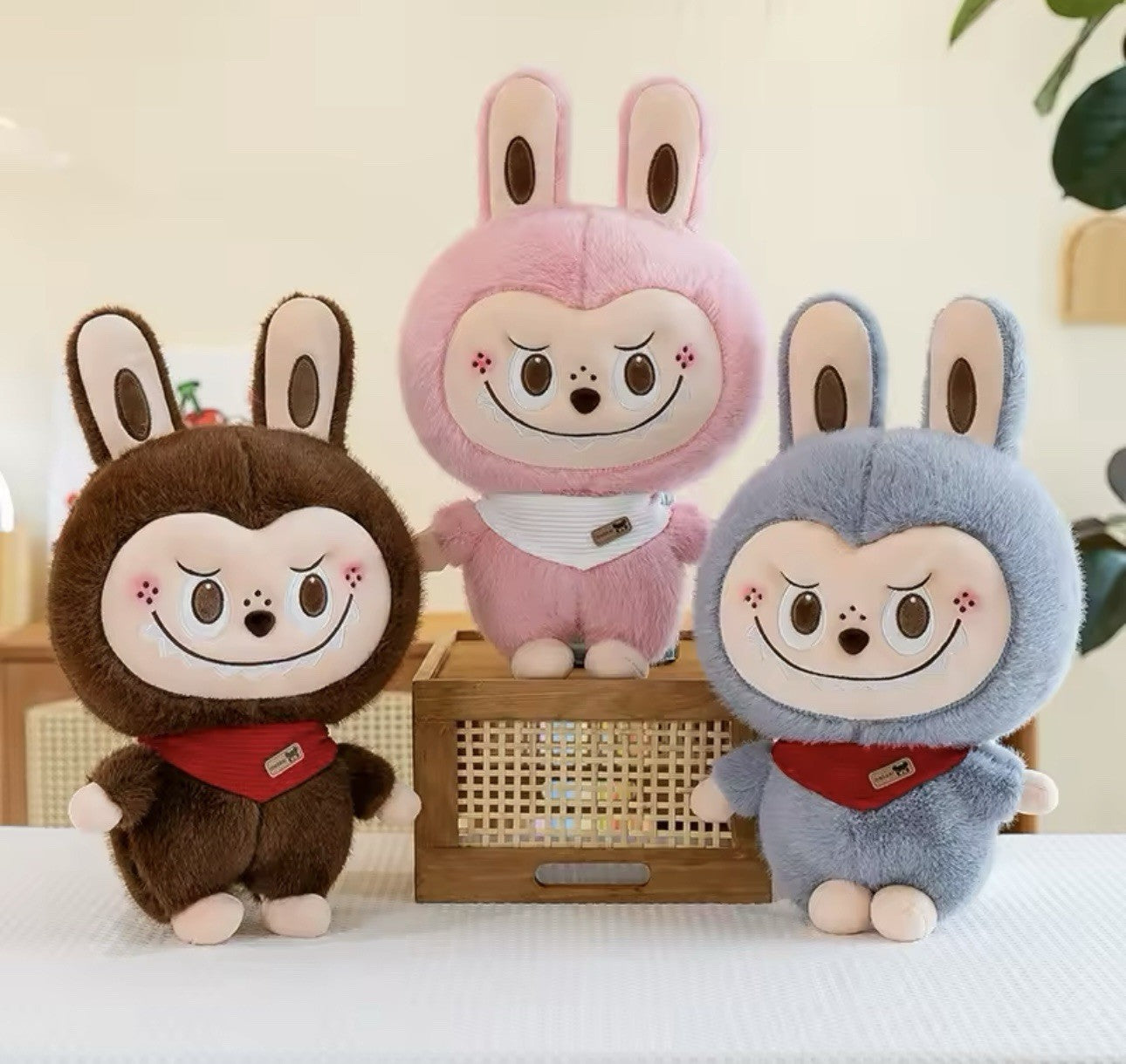 Cute 25-30cm Labubu Style Rabbit  Plush Short Fur Toy Charming Cartoon Design