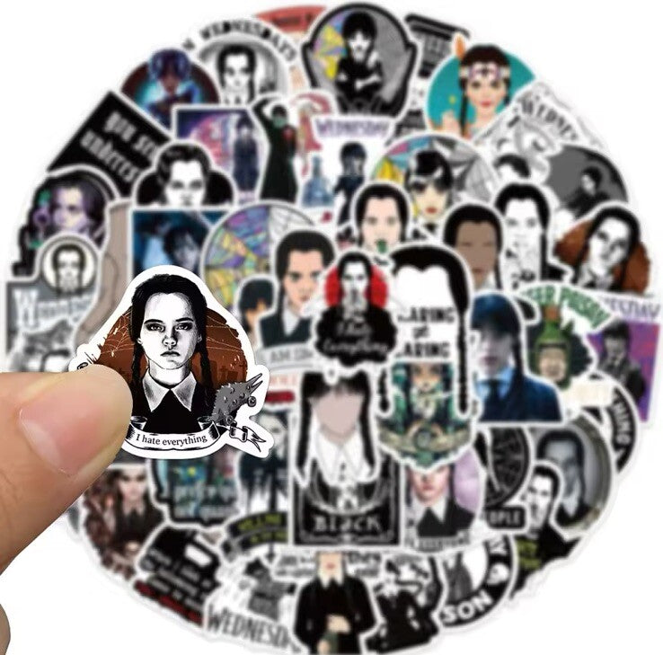 50 x Wednesday Adams Stickers Books Laptop School Party Bags Water Bottle Travel2