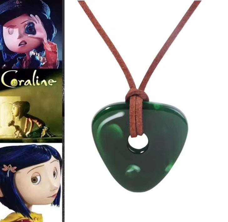 Coraline Green Seeing Stone Necklace Movie Gift Merch Anime Horror0