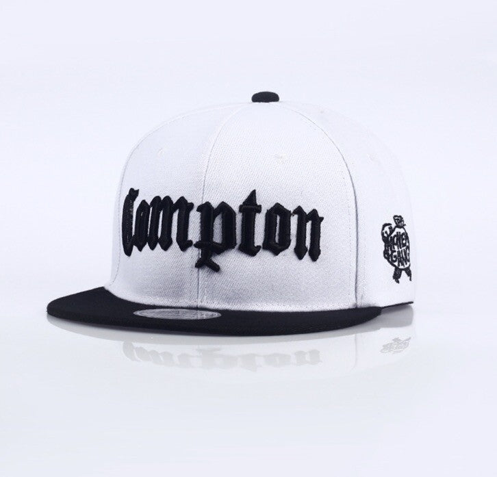 COMPTON Los Angeles Hip Hop Cali White Snapback Flat PEAK Adjustable Cap 0