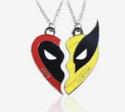 2x Deadpool And Wolverine Metal Best Friends Necklace Set Heart Charm Gift 5CM0