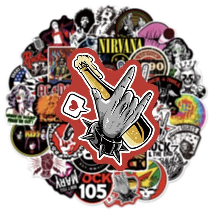 50X Rock Poster Stickers Punk Band Guitar Amp Music Decal Stickerbomb Skateboard2