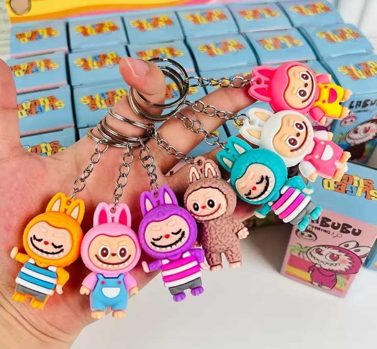 Cute Mini Labubu Keychain Cartoon The Monsters Pendant Backpack Bag Decor Key