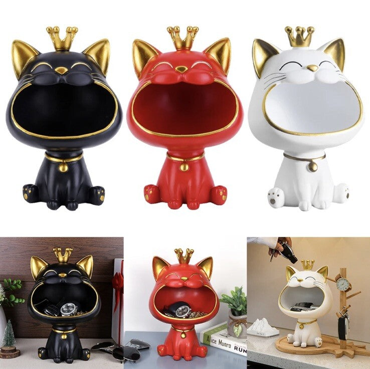 Lucky black Cat Statue Sculpture ornament key holder hall tidy  2