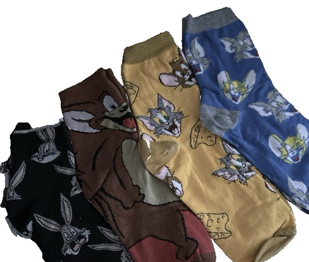 5 Set Funky Socks Tom & Jerry Cotton + Bugs Bunny Gifts UK One Size 4-10 37-450