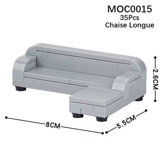 Building Brick Living room Furniture ‘ Chaise Longue 35pc Grey Sofa ‘