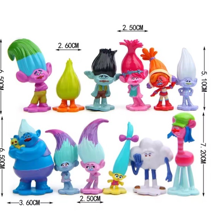 12pcs Set Movie Trolls Poppy Branch Action Figures PVC Toys Doll Cake Topper Toy