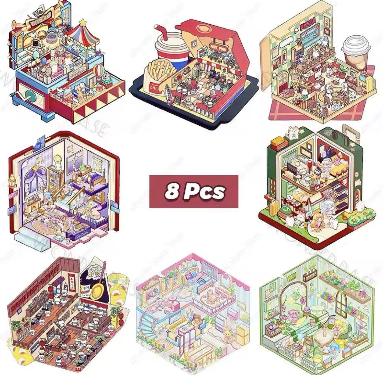 NEW 8Pc Mega Scenes DIY Cartoon 3D Landscape Sticker Book Sticker Festival Gift