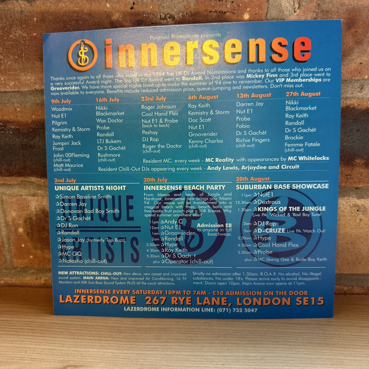 Rave Flyer Innersense Lazerdrome London July August 1994 Summer Nights Lists1