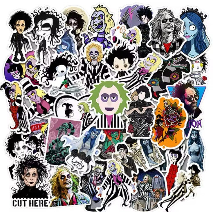 x50 Tim Burton Movie Stickers Beetlejuice Scissorhands Nightmare Before Gift2