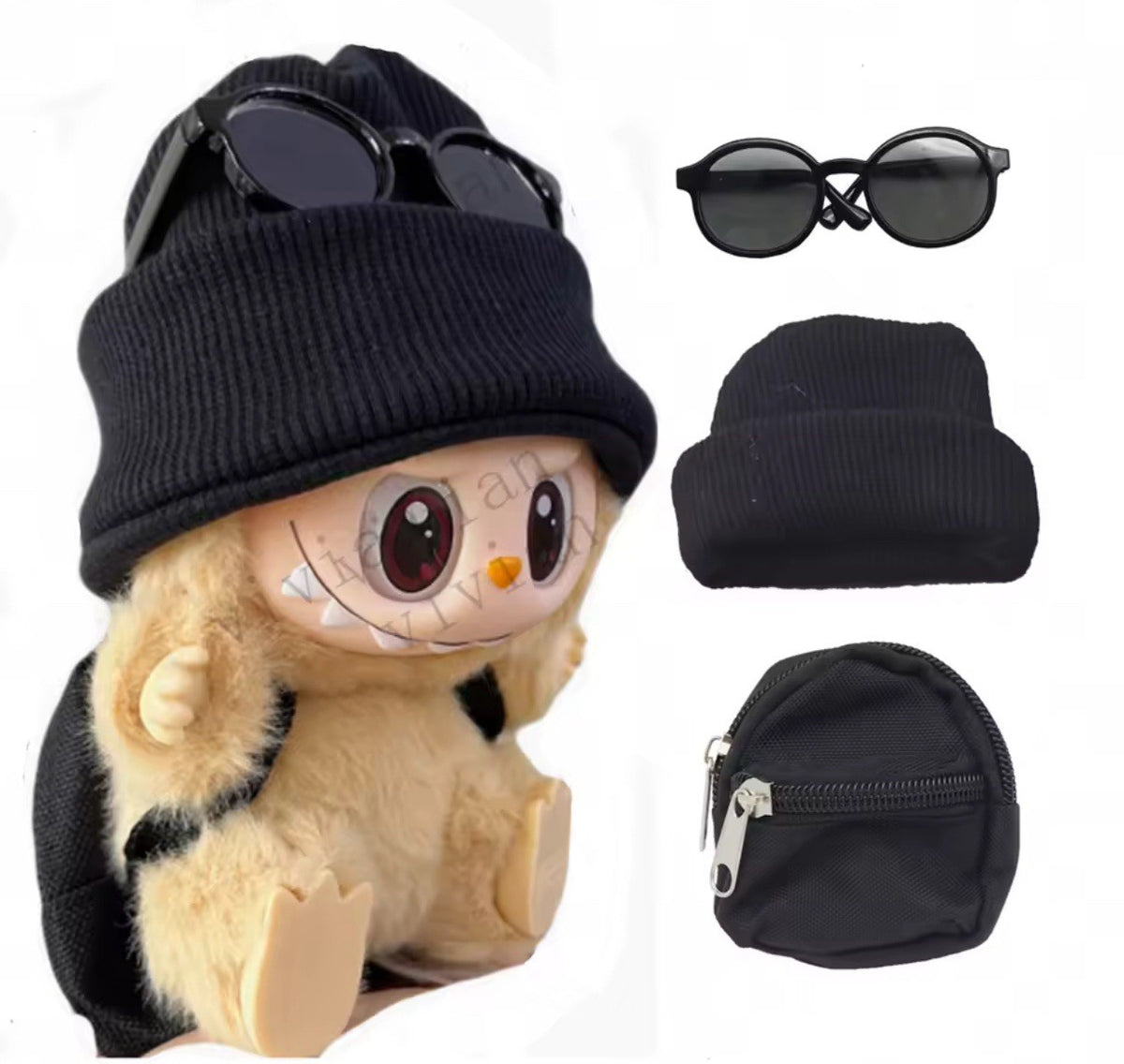 LABUBU The Monsters  Doll Replacing Clothes For LABUBU Just * Black Beanie Hat *0
