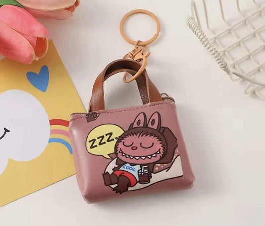 Cute Mini Brown Zzz Labubu bag Coin Purse Keychain Cartoon The Monsters Pendant