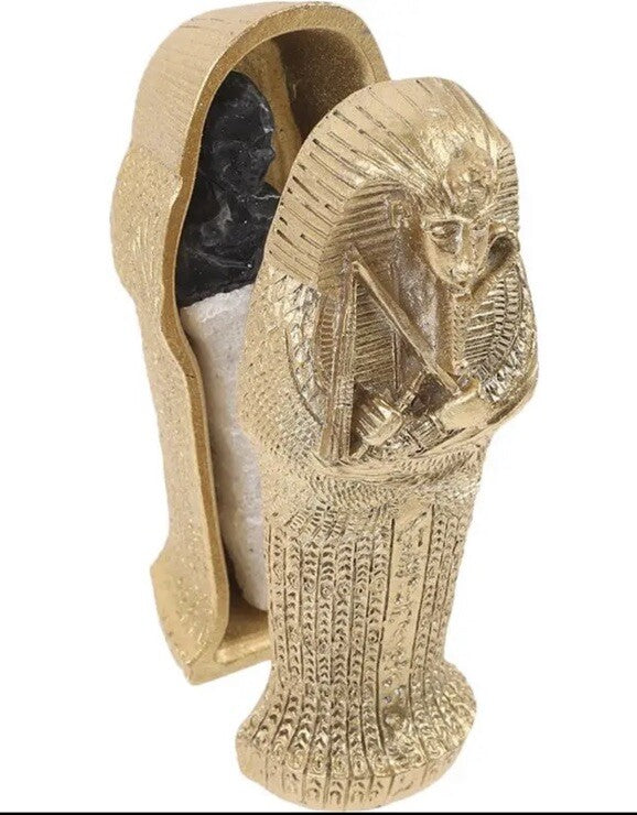 Golden Egyptian Mummy &  Sarcophagus Pharaohs Tomb Ornament Figurine 9/10 Cm1