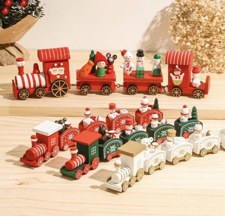 Red Wooden Christmas Train Ornament Wooden Christmas Train Toy Santa 1