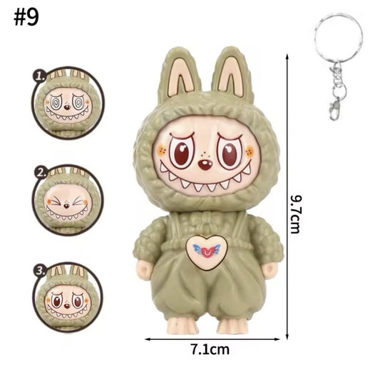 1 X Green LABUBU 4" inch face changing 3 in 1 keyring Hot Key Chain Gift0
