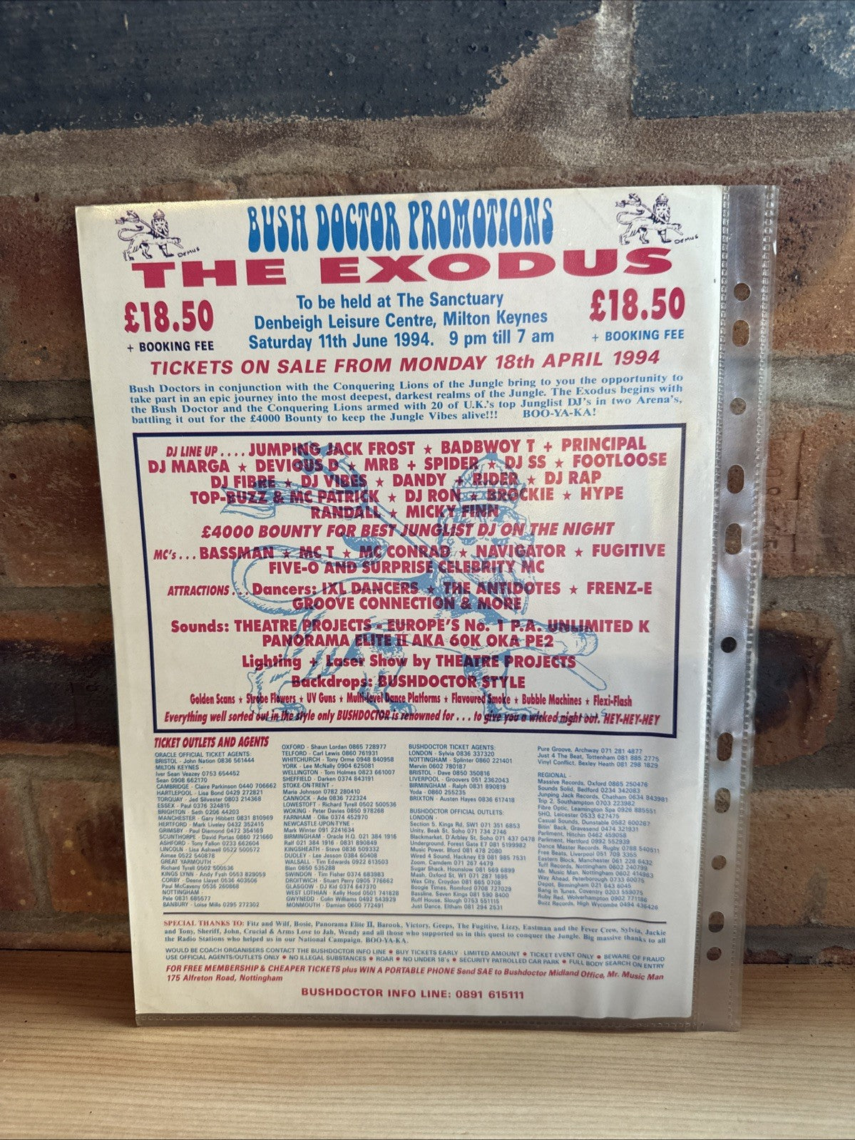 Rave Flyer Bush Doctor The Exodus Jungle Mania @ The Sanctuary 18th Apr 19941