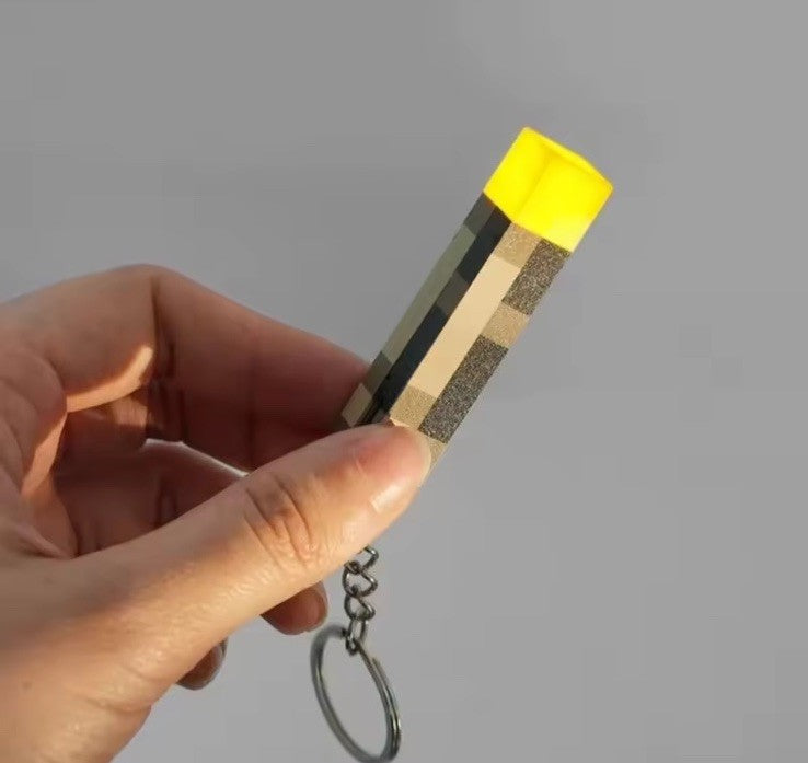  Torch Keychain Glow in Dark Anime Gamer Light Pixelated Wood Keyring1