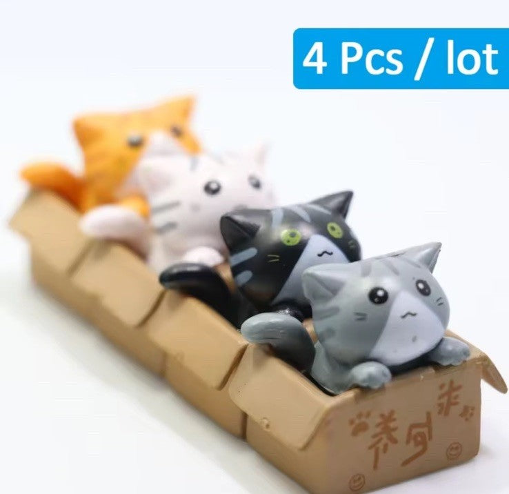 4Pcs Home Ornaments Cat In Boxes Set Toys Cats Figures Cat Model Doll