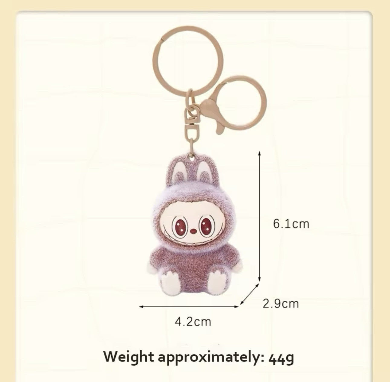 Brown 6cm Sitting Labubu Doll Keychain Key Ring Toy Ornaments Charms Gift