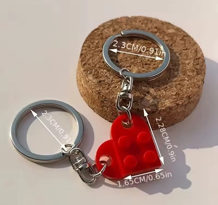 Heart Keychains Matching Brick Keychain Couples Keychain Heart Building Blocks2