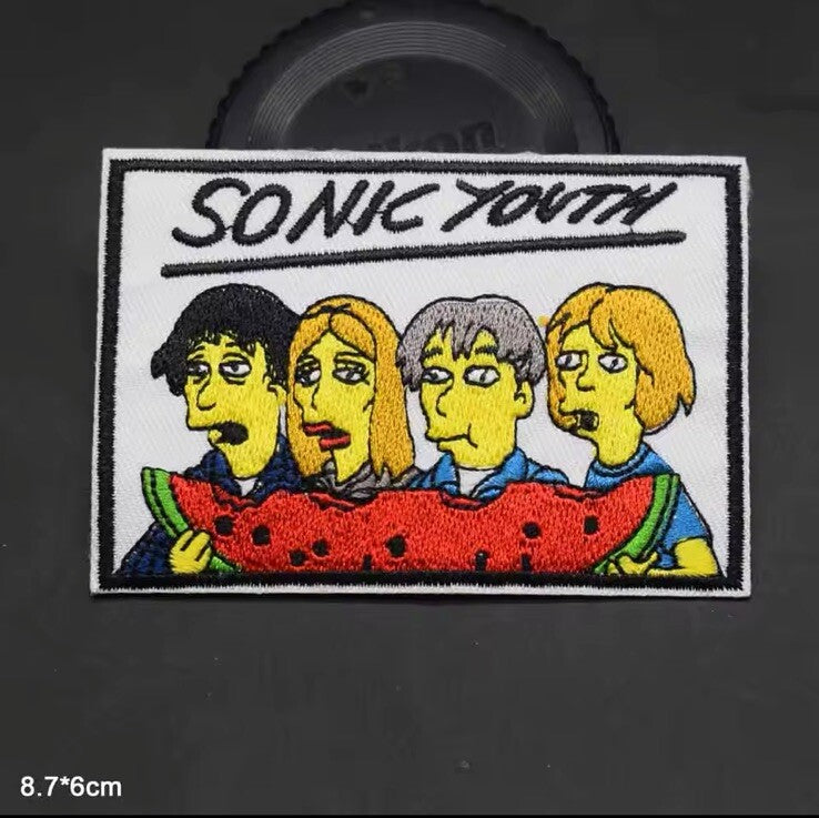 Sonic Youth Simpsons Patch Rock Band Heavy Metal Sew Iron On Embroidered Badge0