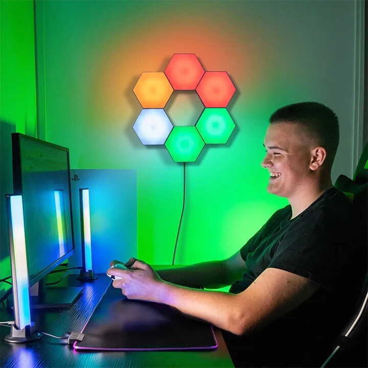 Connectable Hexagon Gaming Lights Touch To Change Colour Add To Sets0