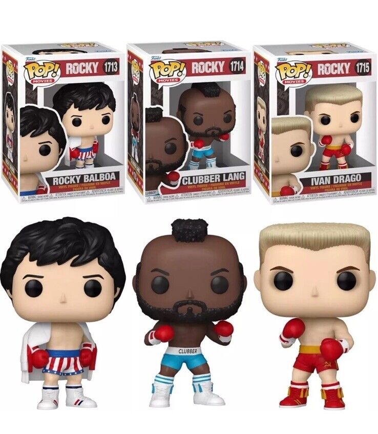 Funko Pop! SET of 3 - Rocky Balboa Clubber Lang Ivan Drago Boxing In Stk Movie