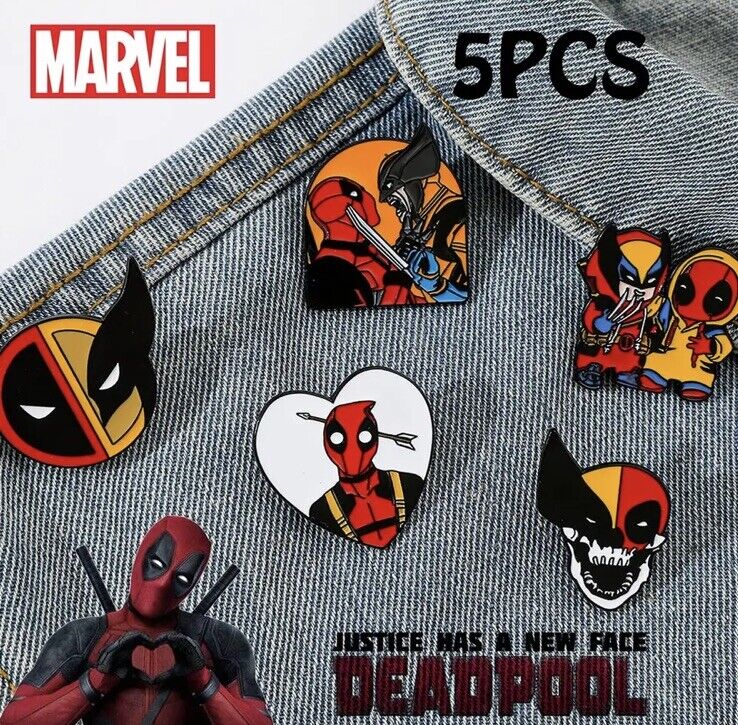 5PCS Deadpool & Wolverine Metal Pin Badge Lapel Brooch Enamel Pin - SOScollectible