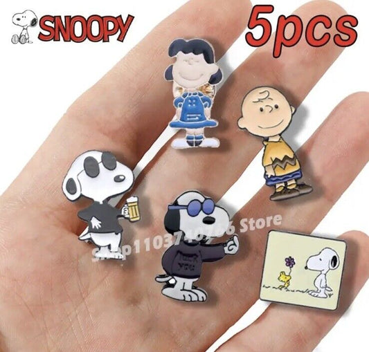 5x Snoopy & Friends Joe Cool Dog Woodstock Classic Cartoon Enamel Pin Badge Set - SOScollectible