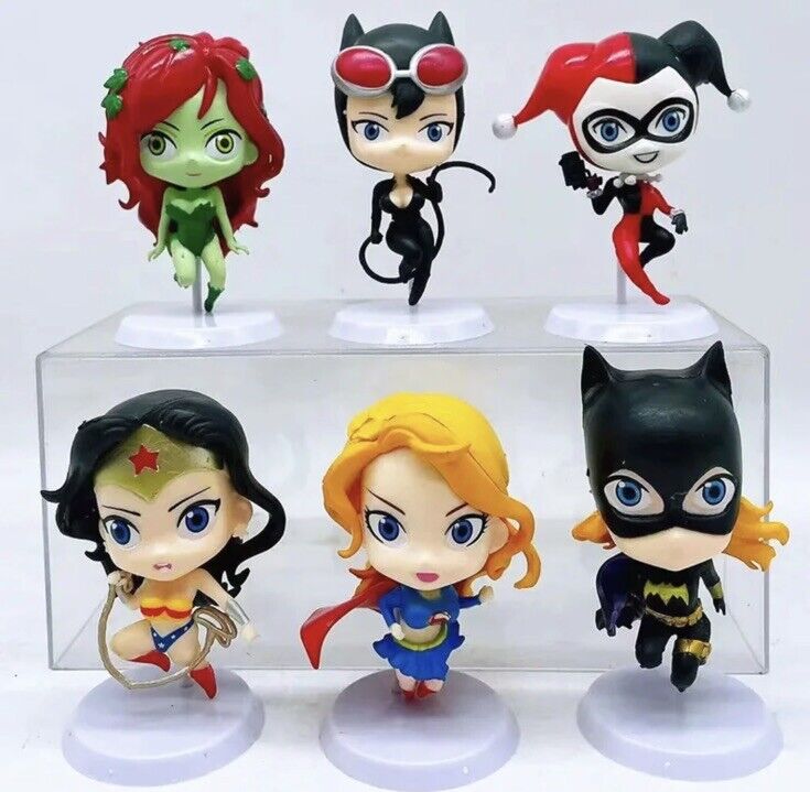 6pcs DC Comics Super Hero Girls Harley Quinn Batgirl Poison Ivy WW 8cm 🇬🇧 - SOScollectible