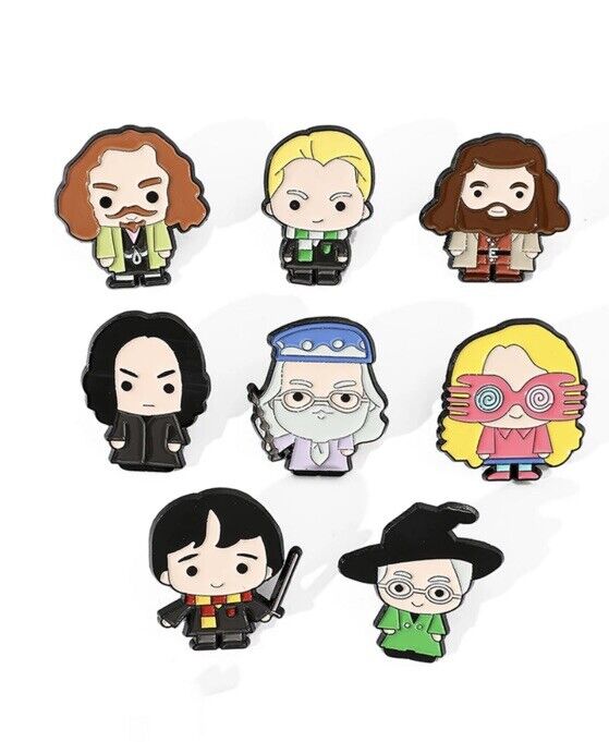 8 X Harry Potter Pin Badges Snape Dumbledore Hagrid Luna Set Magic - SOScollectible