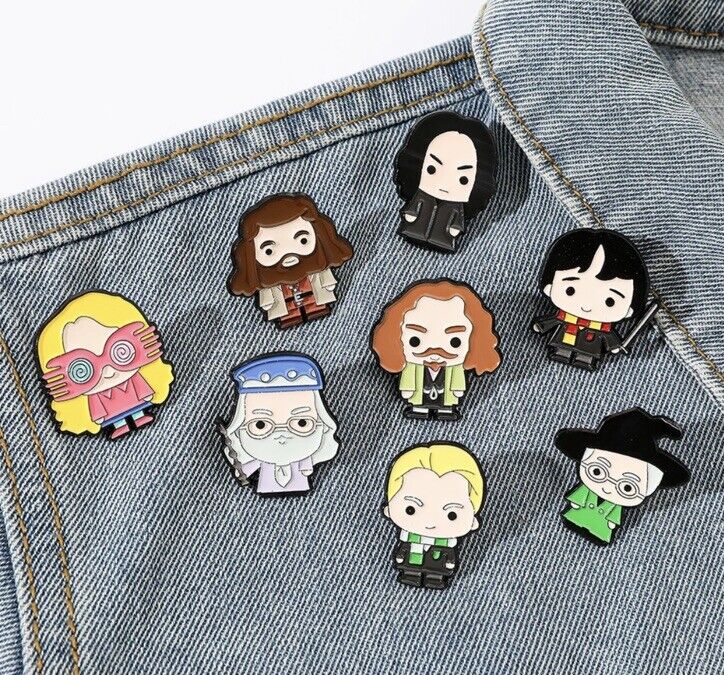 8 X Harry Potter Pin Badges Snape Dumbledore Hagrid Luna Set Magic - SOScollectible