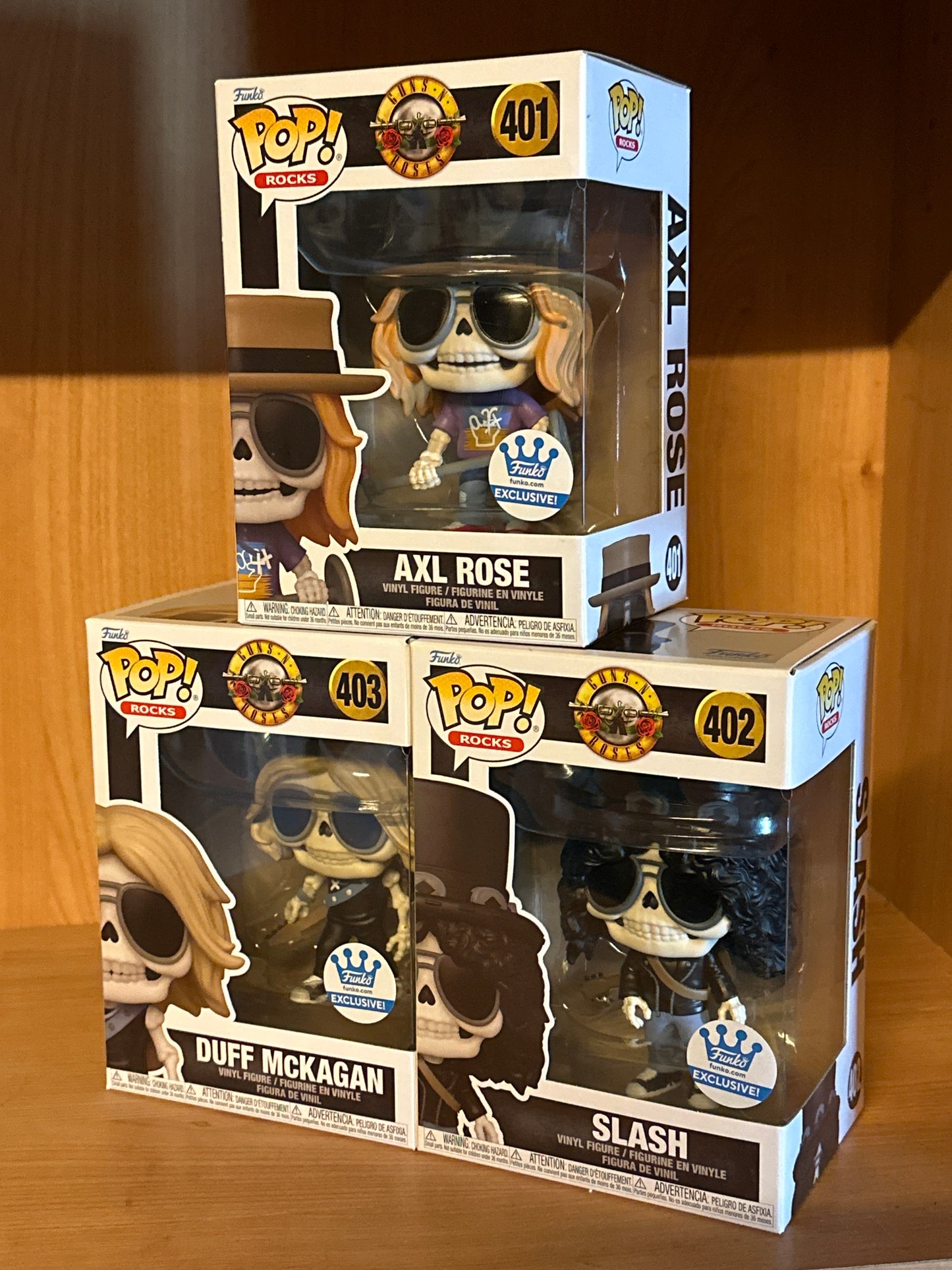 Funko Pop Rocks -Guns And Roses- Axl Rose, Slash And Duff Mckagan rare skeleton set brand new in protectors