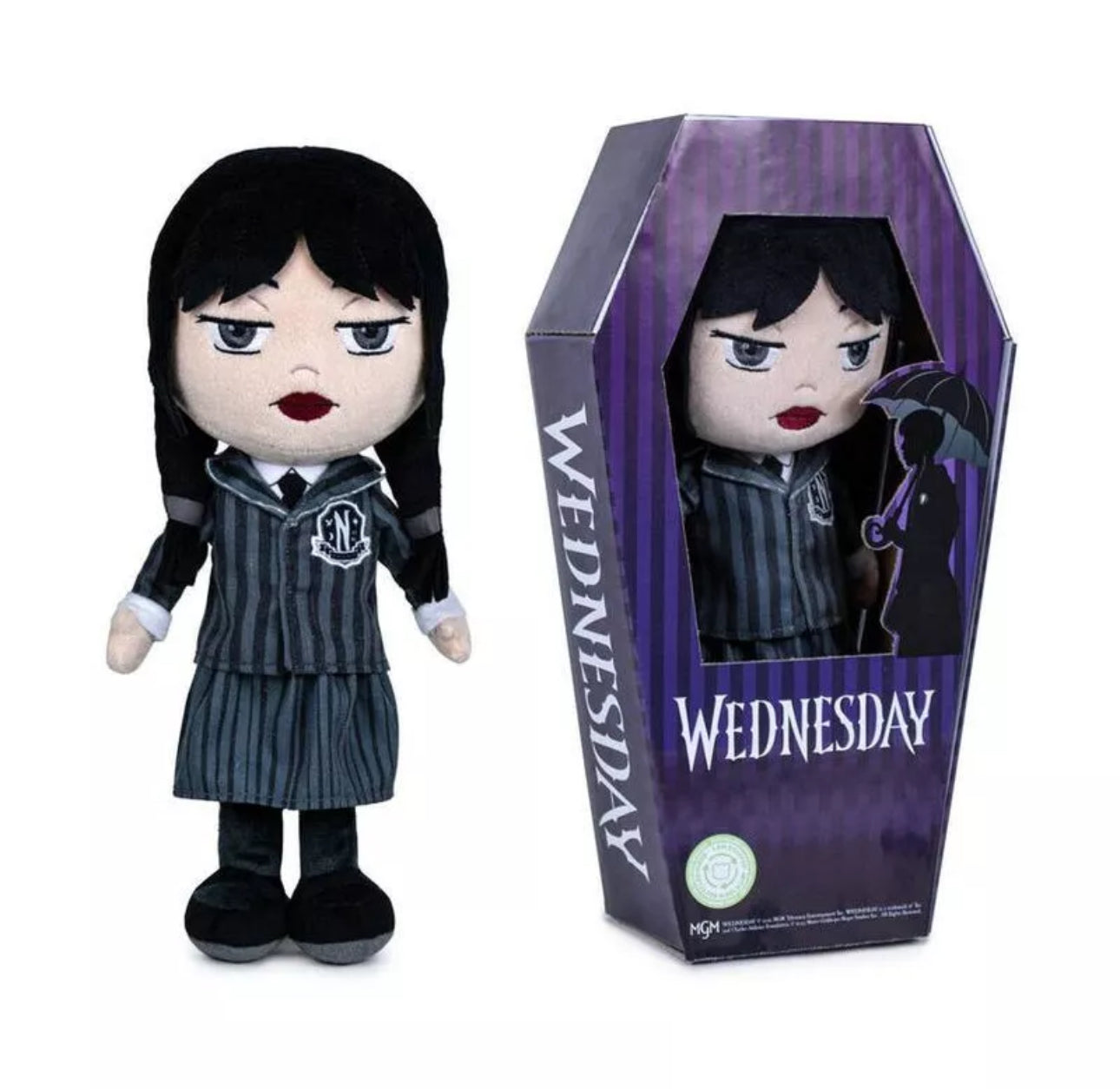 Wednesday Addams with School Uniform and Coffin Plush 32cm Original