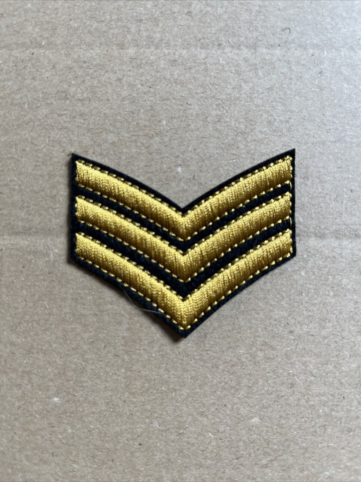 British Military 3 Bar Gold Chevron On Black Airsoft Patch - SOScollectible