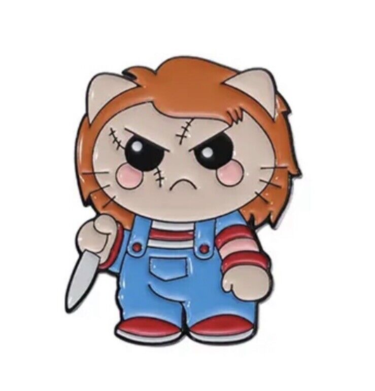 CAT HORROR MOVIE enamel pin - Chucky Child's Play friend Hello Kitty Badge - SOScollectible