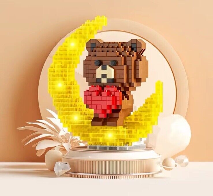 Cute Bear With Heart Light Up Building Bricks Moon Light Gift Valentines - SOScollectible