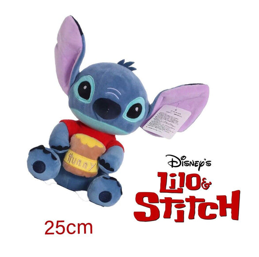 Cute Fluffy kids 25cm Lilo & Stitch Holding Honey Dressed Like Winnie The Pooh - SOScollectible