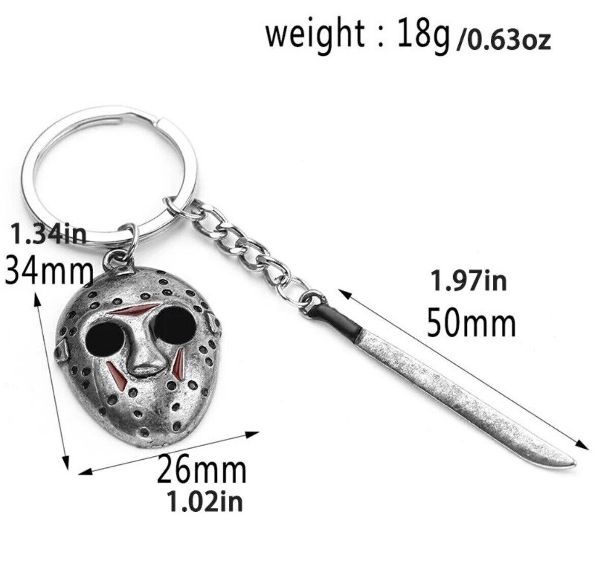 FRIDAY THE 13TH KEY RING KEY CHAIN JASON VORHEES MASK & MACHETE Style NEW Metal - SOScollectible