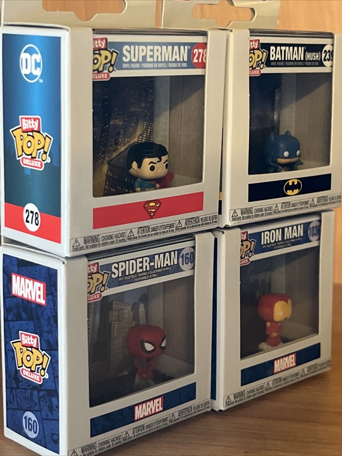 Funko Bitty Deluxe Set Of 4 Batman Iron Man Superman Spider - Man In Stock - SOScollectible