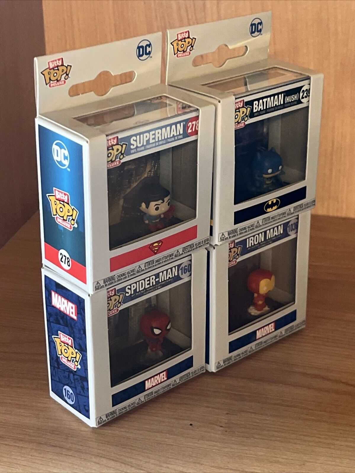 Funko Bitty Deluxe Set Of 4 Batman Iron Man Superman Spider - Man In Stock - SOScollectible