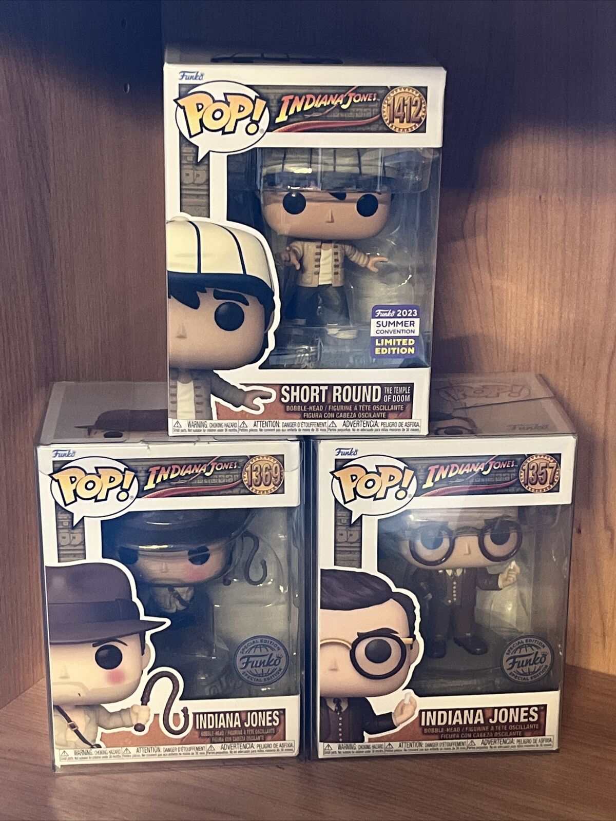 Funko Indiana Jones Exc Set X3 Short Round Indy With Whip Professor Indy New - SOScollectible