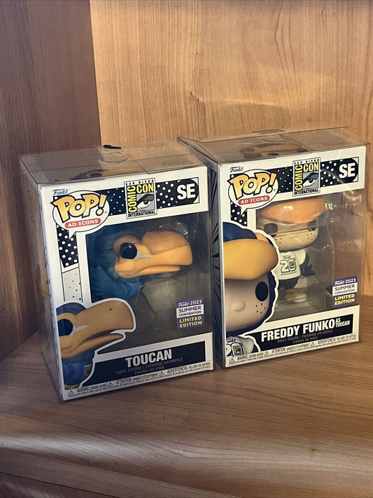 Funko Pop 2023 SDCC Official Freddy Funko as Toucan & Toucan SE Mascots New - SOScollectible